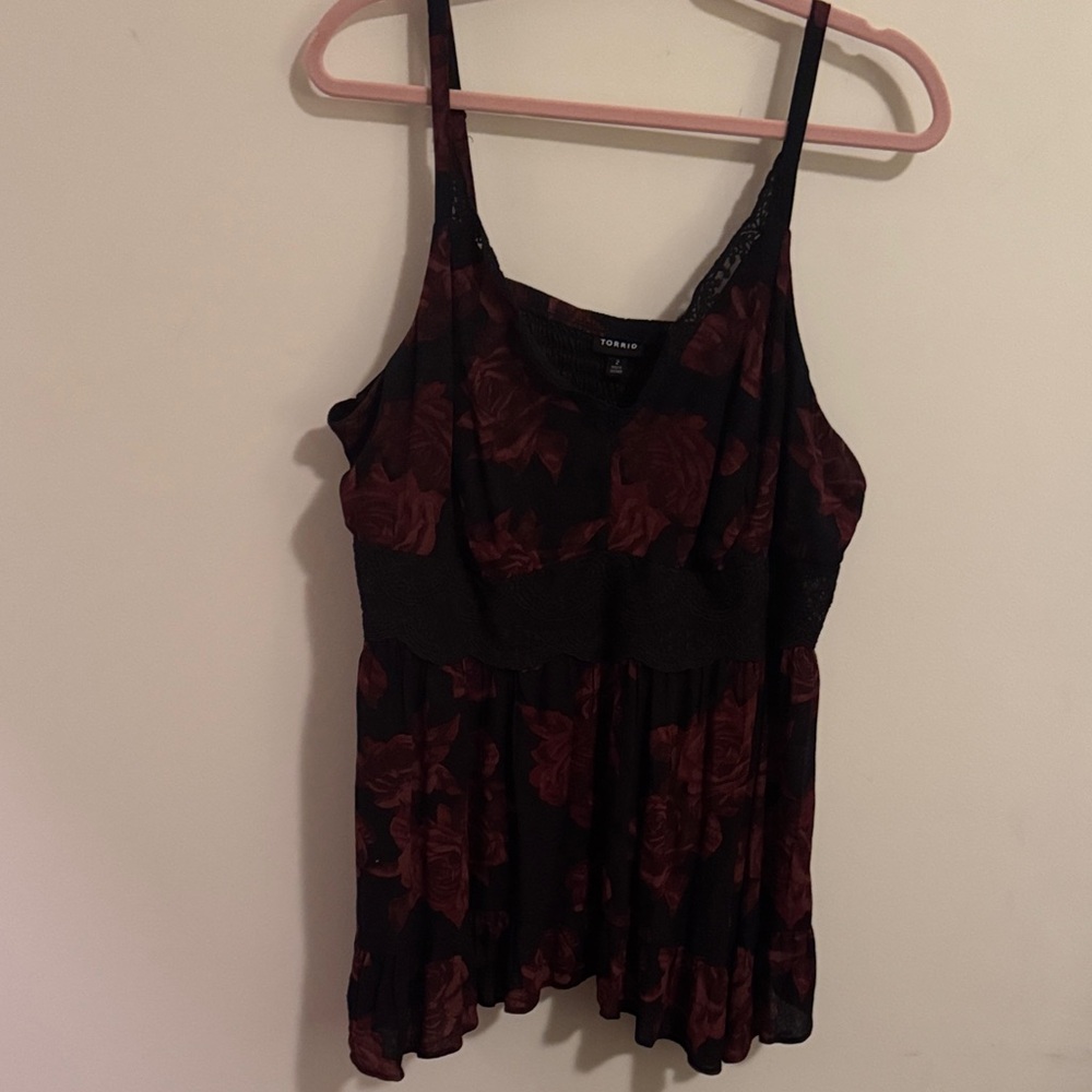 Torrid Black and Burgundy Floral Blouse